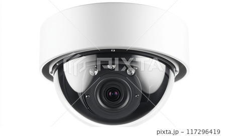 Modern Security Camera Close-up on White Background 117296419