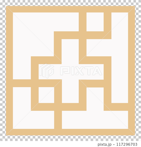 亞洲風格紙質窗框和家具上使用的圖案和裝飾的向量插圖。 117296703