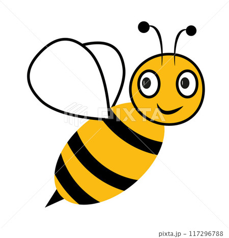 Bee in cartoon style. Cheerful bee. Bee for children. Vector illustration. 117296788
