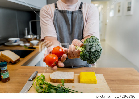 The chef is broadcasting live from workshop how to prepare a vegetarian food The chef is broadcasting live from workshop how to prepare a vegetarian food 117296886