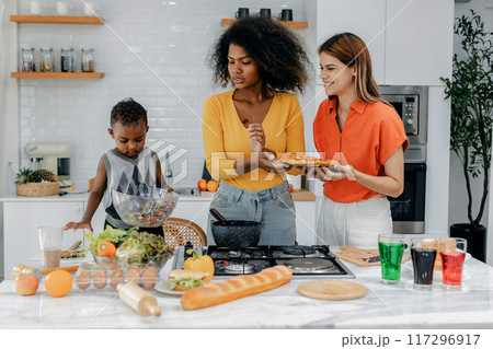 Pride LGBT Family at the kitchen Happy face 117296917