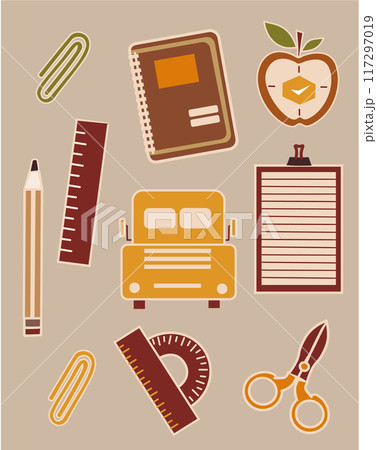 set stickers  of school supplies in retro style  117297019