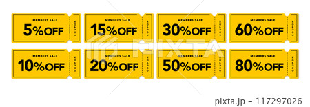 メンバーセールに使えるポップな黄色と黒のクーポンベクターアイコンセット(割引率別) メンバーセールに使えるポップな黄色と黒のクーポンベクターアイコンセット(割引率別) 117297026