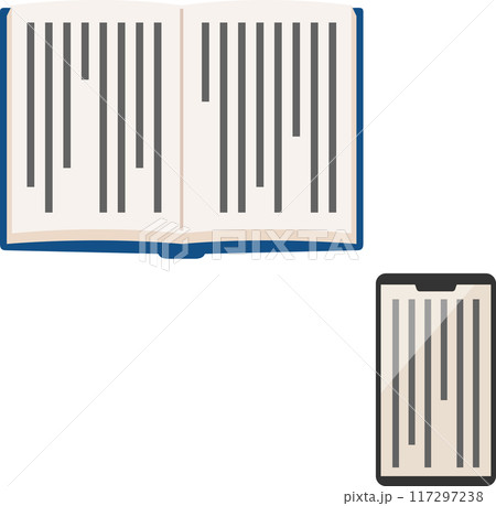 開いた本とスマホで表示した電子書籍 117297238