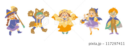ハロウィンのかわいいキッズたちイラスト 117297411