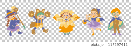ハロウィンのかわいいキッズたちイラスト 117297411