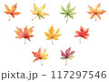 水彩タッチのもみじのイラストセット 117297546