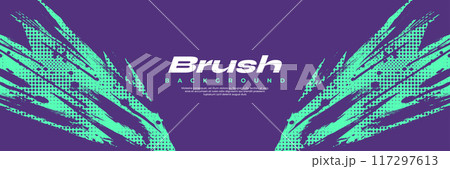 Abstract Background with Green and Purple Brush Texture and Halftone Effect. Grunge Sport Background, for Event Banner or Poster Design 117297613
