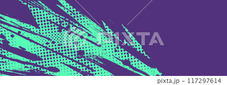 Abstract Background with Green and Purple Brush Texture and Halftone Effect. Grunge Sport Background, for Event Banner or Poster Design 117297614