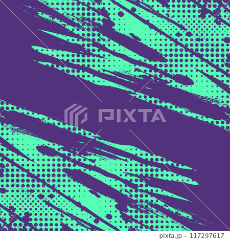 Abstract Background with Green and Purple Brush Texture and Halftone Effect. Grunge Sport Background, for Event Banner or Poster Design 117297617