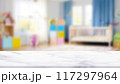 Empty countertop with blurry baby room background, for design and decoration concepts 117297964