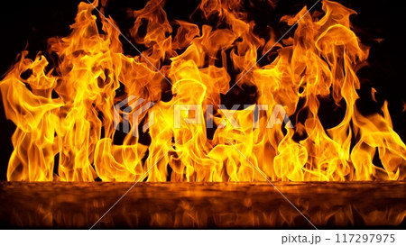 Fire Isolated on Black Background with Water Reflection. 117297975