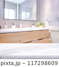 Empty countertop with blurry bathroom background, for design and decoration concepts 117298609