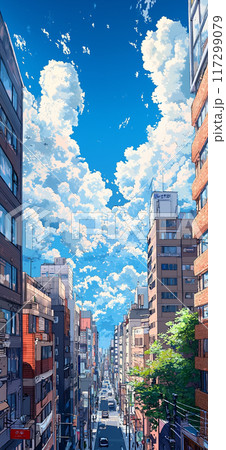 青空と都市の風景のイラスト	 117299079