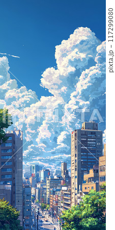 青空と都市の風景のイラスト	 117299080