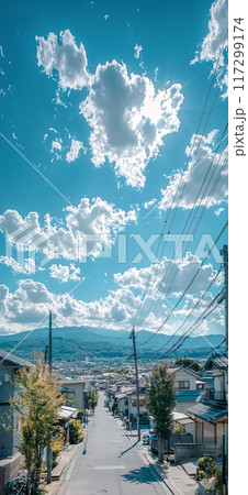 青空と都市の風景のイラスト	 青空と都市の風景のイラスト	 117299174