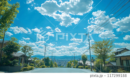 青空と都市の風景のイラスト	 117299188