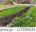 fence around a dug hole for water supply	 117299243