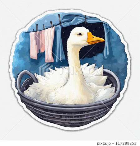 white goose on a blue background	 117299253