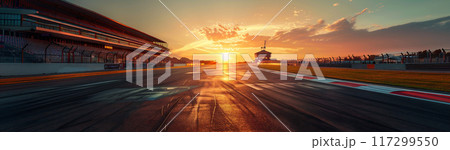 夕日とモータースポーツのレース場	 117299550