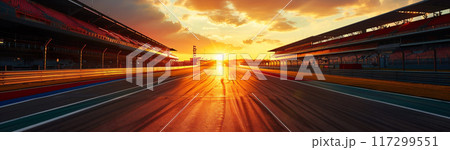 夕日とモータースポーツのレース場	 117299551
