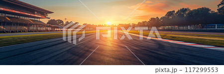 夕日とモータースポーツのレース場	 117299553