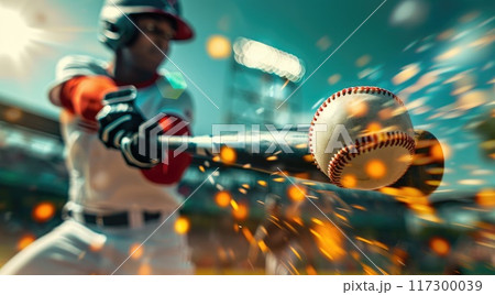 Intense action: a baseball on fire soaring...のイラスト素材 [117300039] - PIXTA