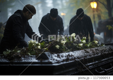 A moment of farewell, diving into the emotional depth of a funeral and farewell, where every tear and every word reflects the memory and respect for the one who has passed away 117300053