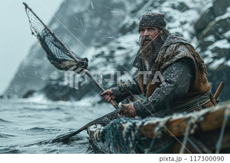 Valhalla echoes - portrait viking lifestyle, delving into traditions and customs of norsemen, exploring their warrior ethos, communal living, and the profound influence of their mythological beliefs. 117300090