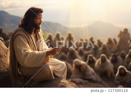 Biblical drama: vivid portrayal of Jesus Sermon on the Mount, capturing the essence of his teachings and timeless wisdom Biblical drama: vivid portrayal of Jesus Sermon on the Mount, capturing the essence of his teachings and timeless wisdom 117300118