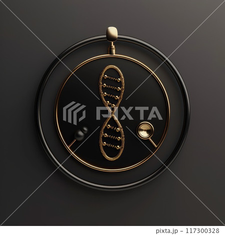 Logo medicine doctor, pharmacology treatment, family care hospital. Minimalistic banner copy space creative VIP promotion vitruvian man 117300328