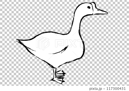 用刷子觸摸鵝的單色線條畫插圖 117300431