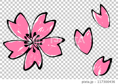 Brush-touch cherry blossom illustration set Brush-touch cherry blossom illustration set 117300436