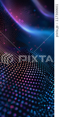 青と紫のグラデーションで塗りつぶされたドットと渦巻きの抽象的なデザイン 117300601