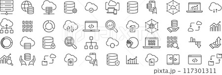 ベクターでモノクロのデータに関する線画アイコンセット ベクターでモノクロのデータに関する線画アイコンセット 117301311