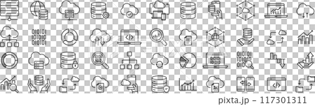 ベクターでモノクロのデータに関する線画アイコンセット ベクターでモノクロのデータに関する線画アイコンセット 117301311