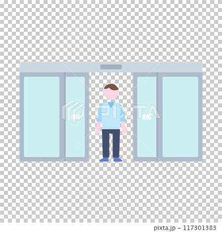 一扇敞開的門和一個男人的插圖 117301383