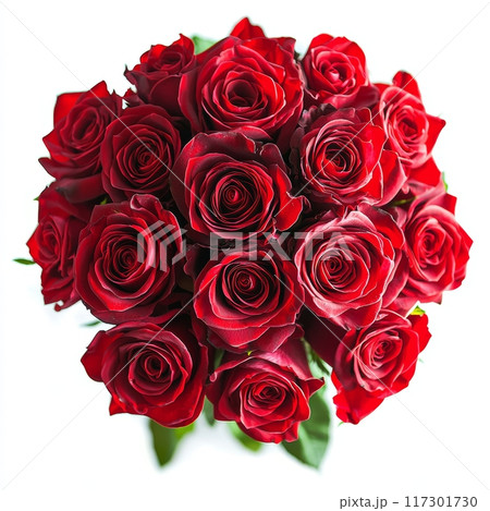 Fresh Red Roses Arranged in a Bouquet on White Background, Perfect for Valentine's Day or Anniversary Gift Generative AI 117301730