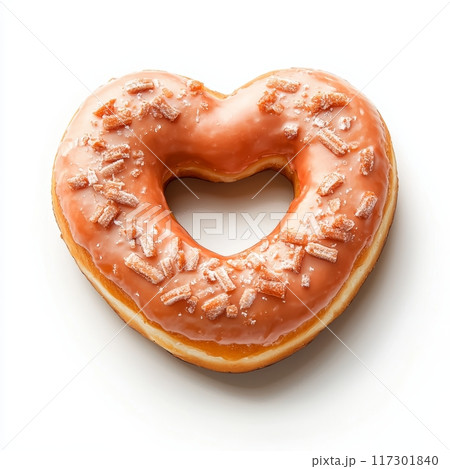 Heart-Shaped Donut Isolated on White Background, Perfect for Valentine's Day or Bakery Promotions Generative AI 117301840