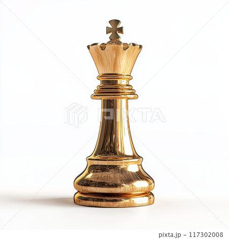 Isolated Golden Chess Queen Piece on White Background, Game and Strategy Concept Generative AI 117302008