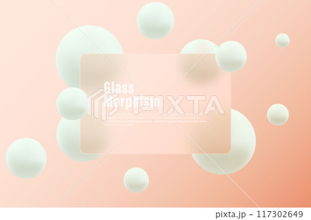 Luxurious spheres on defocused light background. Abstract background in glass morphism style. Registration form page. 117302649