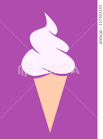 ice cream - vanilla soft serve ice cream in a cone, color vector illustration isolated on purple 117303143