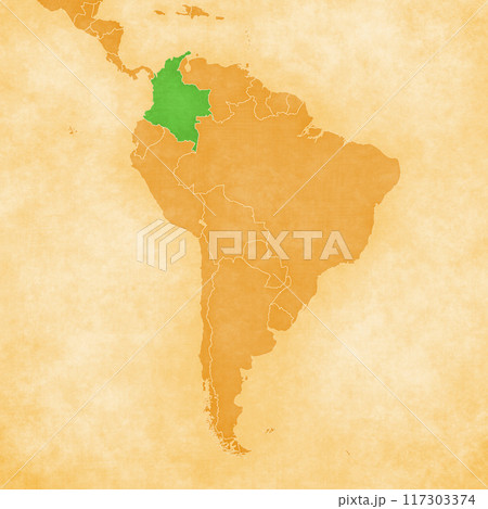 Ocher map of South America - Colombia 117303374