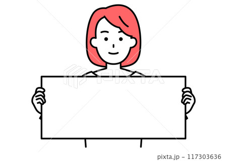横長のホワイトボードを持っているカジュアルな女性 117303636