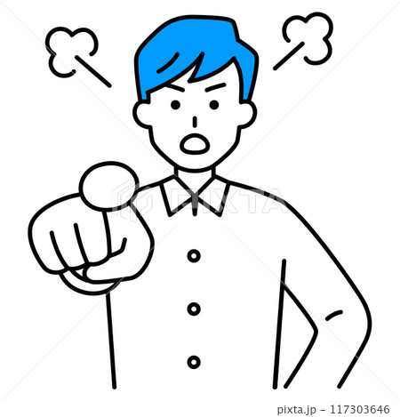 指差して怒るカジュアルな男性 指差して怒るカジュアルな男性 117303646