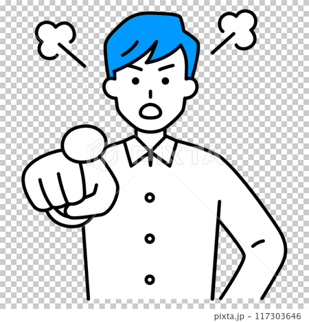 指差して怒るカジュアルな男性 指差して怒るカジュアルな男性 117303646