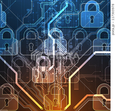 Secure digital background. Virtual confidential, programming protection. Hand drawn vector. Secure digital background. Virtual confidential, programming protection. Hand drawn vector. 117303978