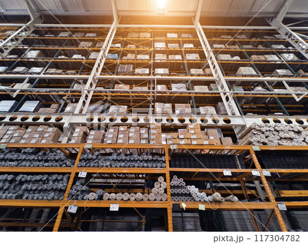 Warehouse with shelves and boxes in the shopping mall for retail Warehouse with shelves and boxes in the shopping mall for retail 117304782