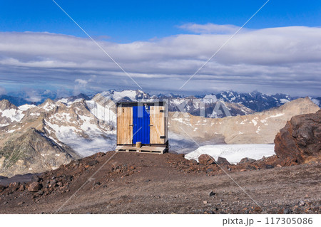 outhouse in the highlands on a trail in the Elbrus National Park outhouse in the highlands on a trail in the Elbrus National Park 117305086