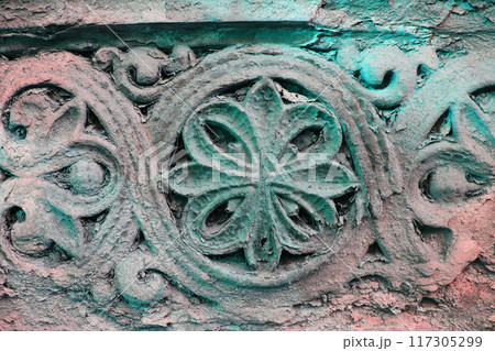 Stone ornament texture, cracks on the old stone background 117305299